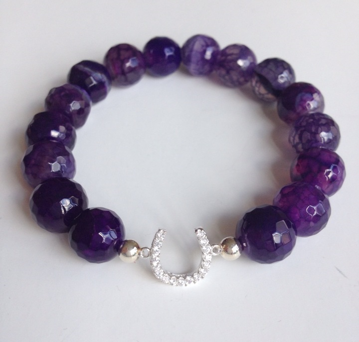 CZ HorseShoe with 12mm purple dragon vein round beads