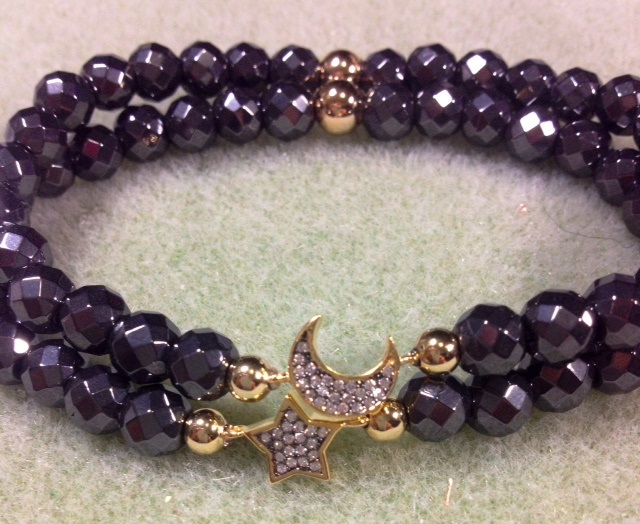 Moon & Star connector with Hematite 8mm stones