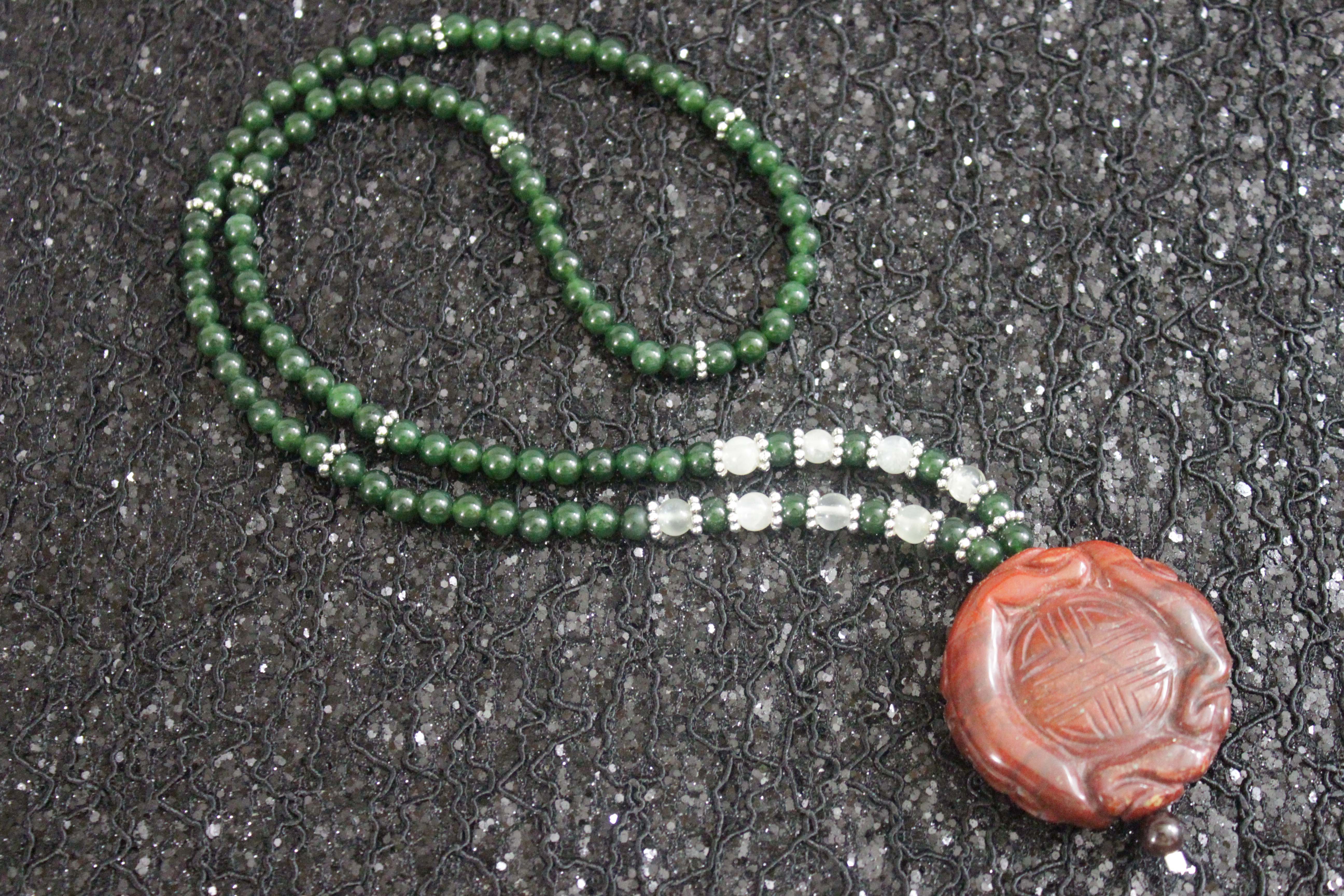 Jade Mala 108 Beads with 8 Moon Stones.