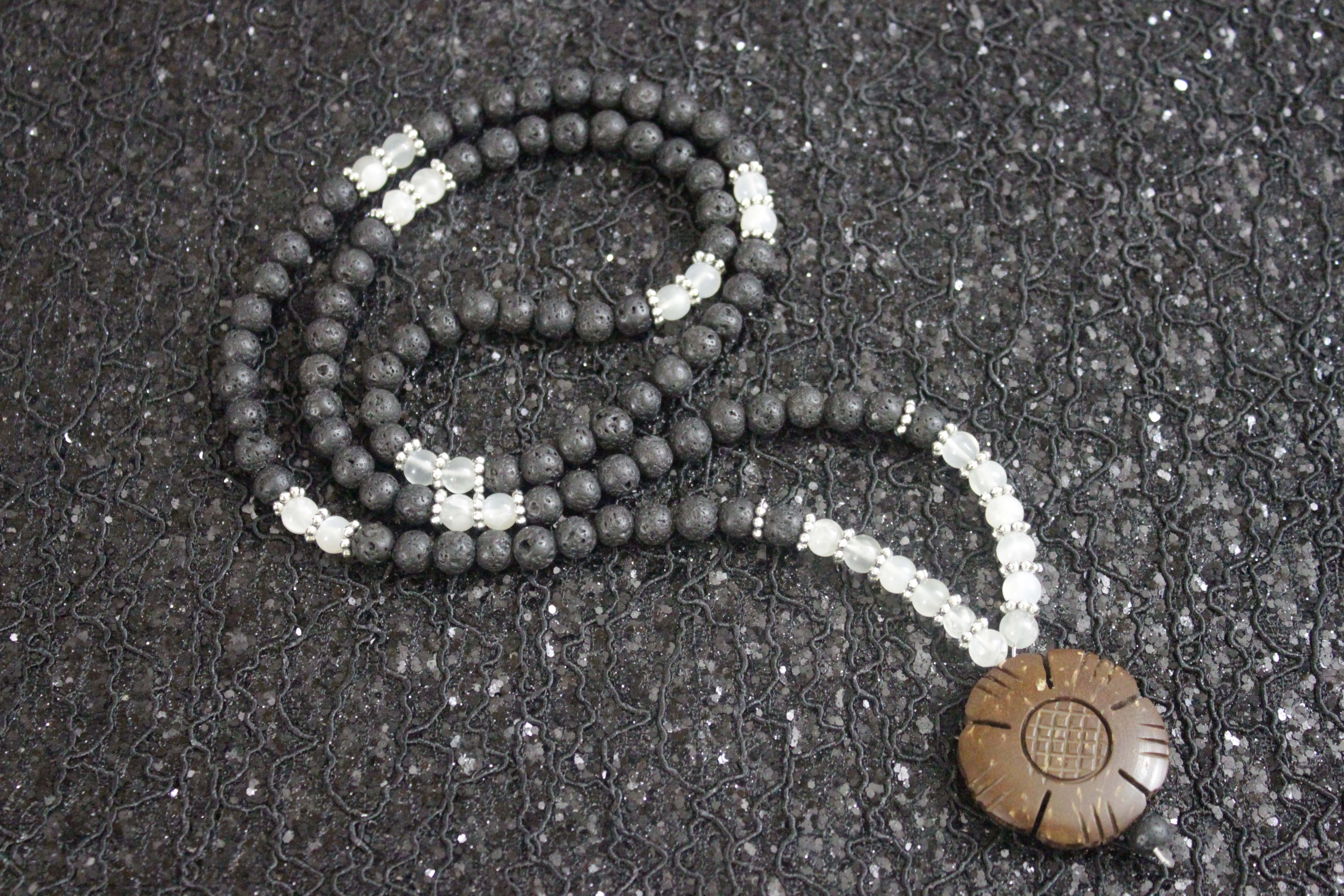 Lava with 26 moonstone, 108 beads Mala