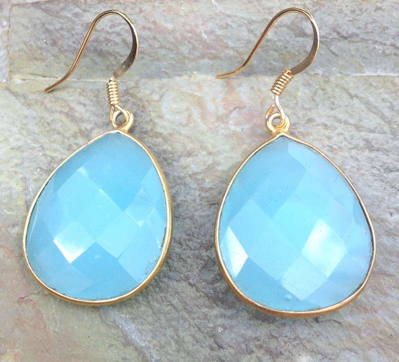 Light blue agate gemstone pear shape earrings