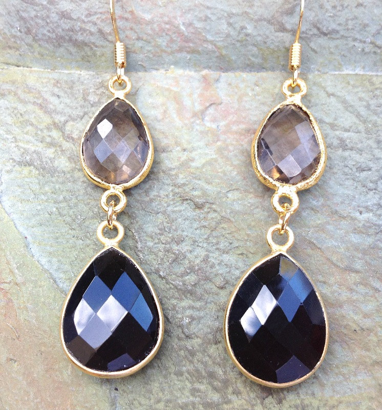 Smoke quartz gemstone dangle earrings